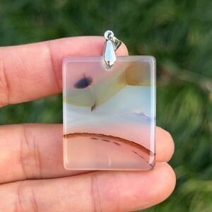 925 silver plated rectangular scenic dendritic agate pendant 1049